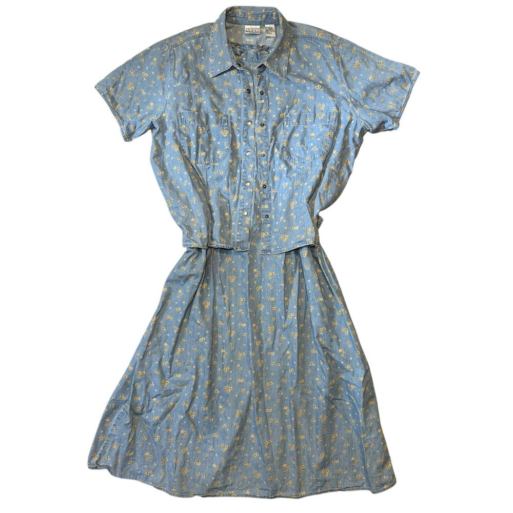 Villager Sport Women’s Floral Print Denim Shirt Dress, Size 2